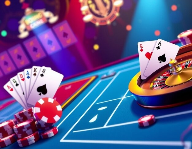 Live dealer displaying Casino Hold'em community cards on screen